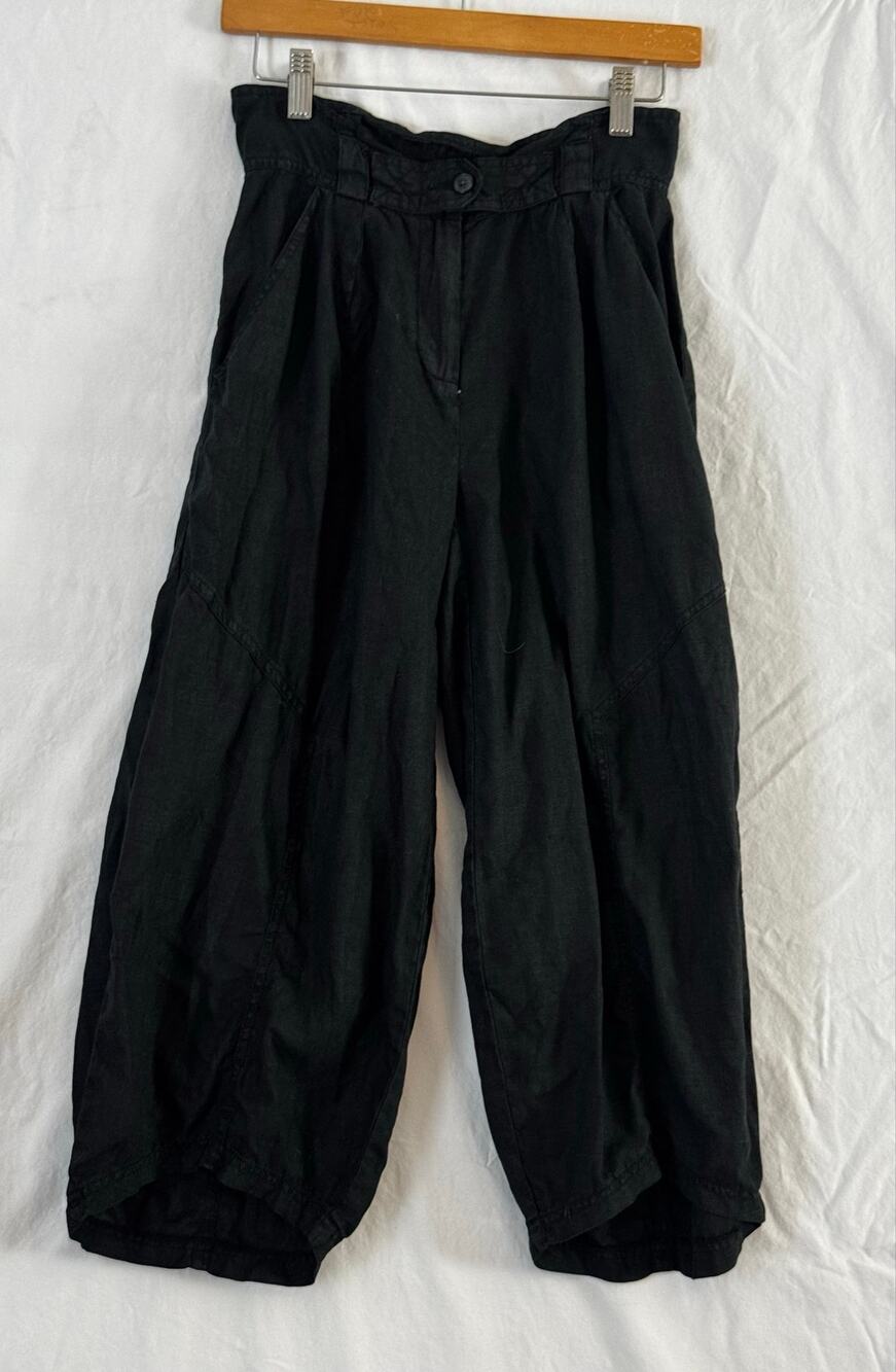 Poetry Wide Leg Barrel Cropped Womens Pants Black 100% Linen US Size 2